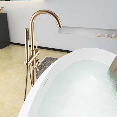 kuva kohteelle Fontana Cholet Floor Stand Gold Finish Bath Tub Faucet Dual Handle With Hand Shower