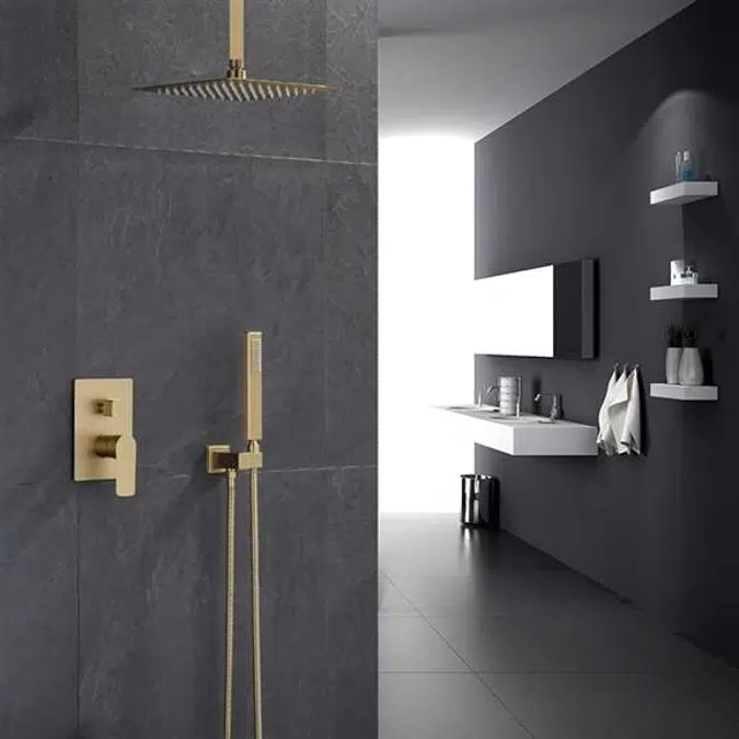 Fontana Napoli Ceiling Mount Brushed Gold Mixer Rainfall Shower Set