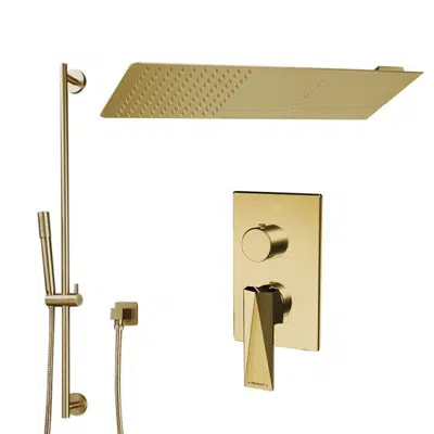 Image for Bravat Thermostatic Brushed Gold Waterfall & Rainfall Shower Set