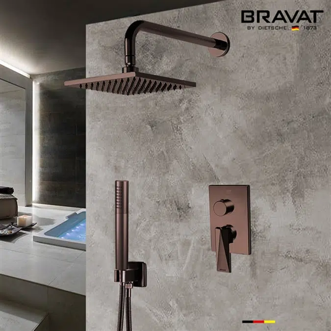 Bravat Wall Mounted Square Shower Set With Valve Mixer 2-Way Concealed In Light Oil Rubbed Bronze