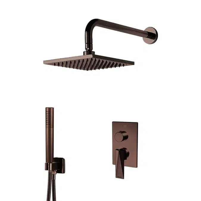 Bravat Wall Mounted Square Shower Set With Valve Mixer 2-Way Concealed In Light Oil Rubbed Bronze