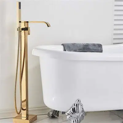 Fontana St. Gallen Gold Finish Floor Standing Bathtub Faucet Single Handle with Hand Shower 이미지