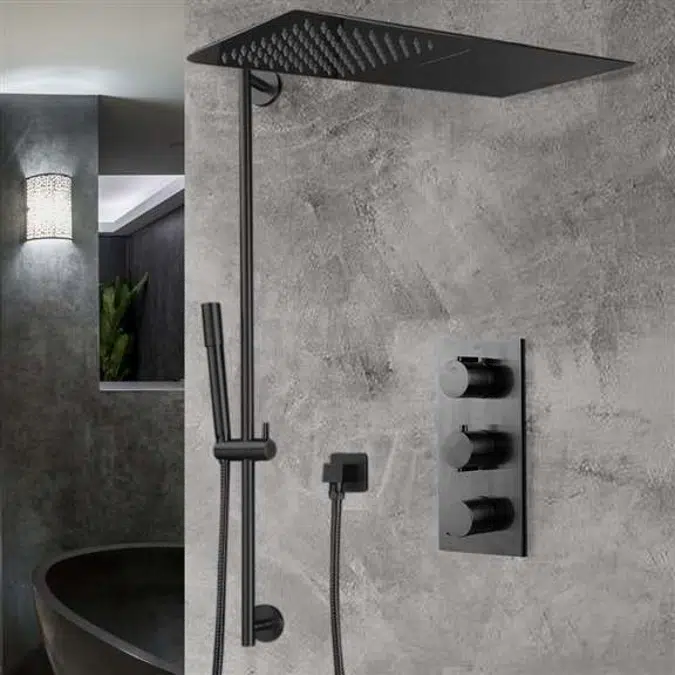 FontanaShowers Matte Black Waterfall & Rainfall Shower Set