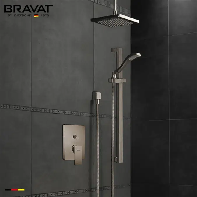 Bravat Matte Black Wall Mounted Square Shower Set With Valve Mixer 3-Way  Concealed