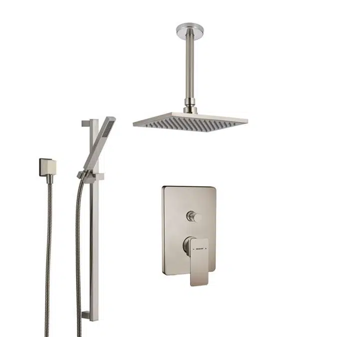 Bravat Ceiling Mounted Square Shower Set With Valve Mixer 3-Way Concealed In Brushed Nickel