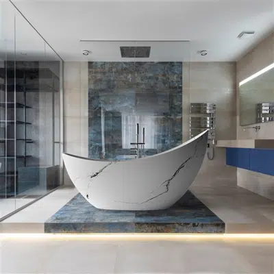 Fontana Ravenna White Stone Resin Freestanding Indoor Bathtub图像