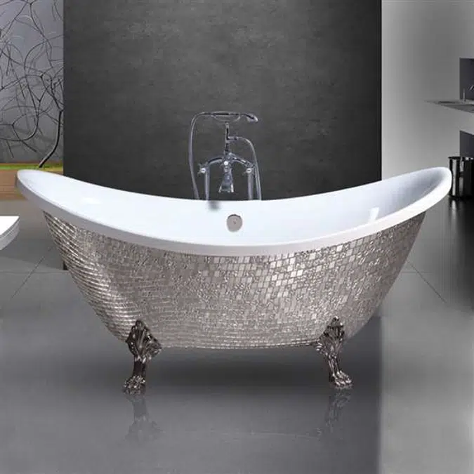 Fontana Napoli Silver Mosaic Freestanding Clawfoot Indoor Bathtub