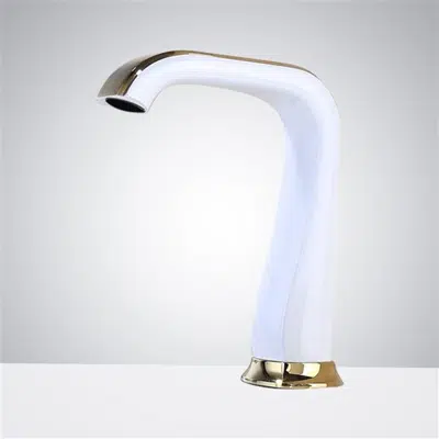 obraz dla Fontana Commercial White and Gold Electronic Touchless Faucet