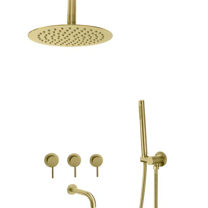 Fontana Brushed Gold Round Headed Shower System with Handheld Shower