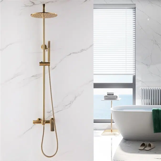 Fontana Brushed Gold Wall Mounted Exposed Install Shower System
