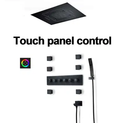 Image for Fontana Marseille Recessed Matte Black Touch Panel Controlled Thermostatic Rainfall Waterfall Shower Head Set with Massage Body Jets and Hand Sprayer