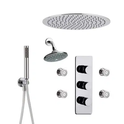 bild för Fontana Dual Rain Shower Heads with Handshower 4 Jet Sprays Triple Handle Thermostatic Mixer