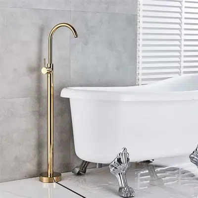 obraz dla Fontana Geneva Floor Mounted Tub Sink Faucet Single Handle Gold Finish