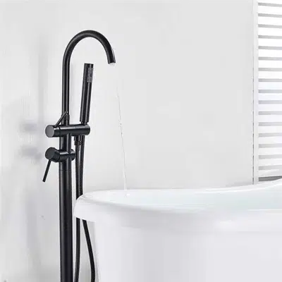 obraz dla Fontana Marseille Floor Stand Matte Black Finish Bath Tub Faucet Dual Handle With Hand Shower