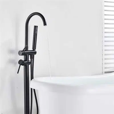 kuva kohteelle Fontana Marseille Floor Stand Matte Black Finish Bath Tub Faucet Dual Handle With Hand Shower