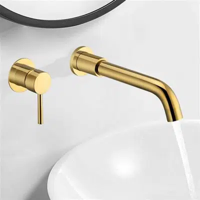 kuva kohteelle Fontana Milan Single Lever Wall Mount Polished Gold 8.27"" (210MM) Sink Faucet