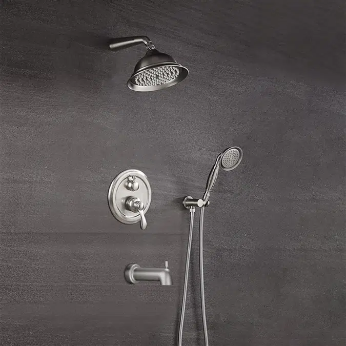 FontanaShowers Brushed Nickel Shower Set With Single Handle Mixer Tub Spout & Handshower