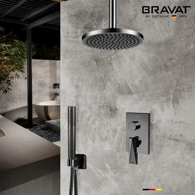 Bravat Matte Black Shower Set With Valve Mixer 2-Way Concealed Ceiling Mounted