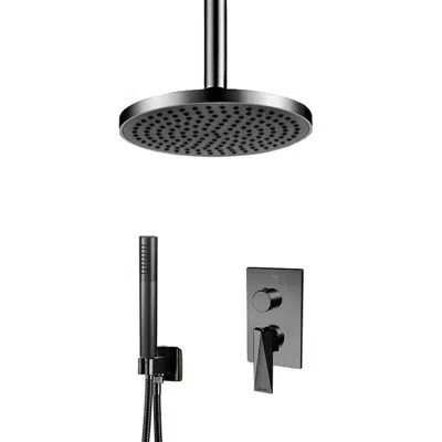 Bravat Matte Black Shower Set With Valve Mixer 2-Way Concealed Ceiling Mounted图像