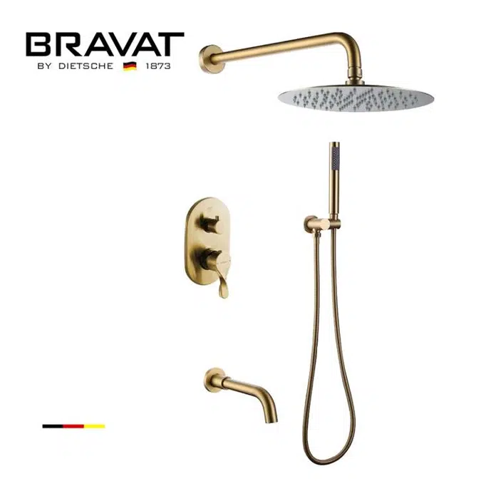 Bravat Wall Mount Gold Rainfall Mixer Shower Set