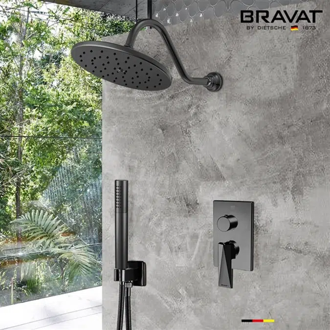 Bravat Matte Black Shower Set With Valve Mixer 2-Way Concealed Wall Mounted