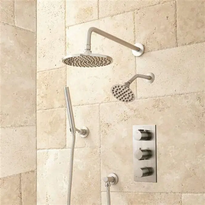 Fontana Wall Mounted Dual Round Shower Heads with Handshower Triple Handle Thermostatic Mixer