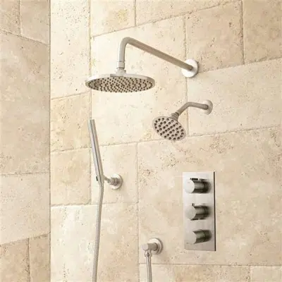 Image for Fontana Wall Mounted Dual Round Shower Heads with Handshower Triple Handle Thermostatic Mixer