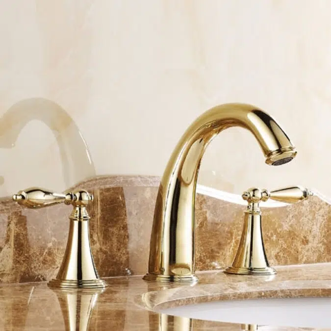 Fontana Mina Gold Finish Widespread 3 Holes Double Knobs Bath Sink Faucet