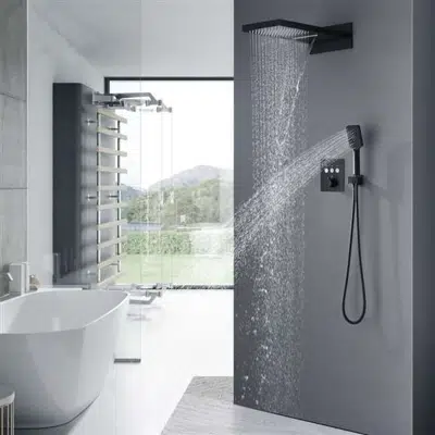 Image for Fontana Lyon Wall Mounted Thermostatic Control Matte Black Rainfall Shower System