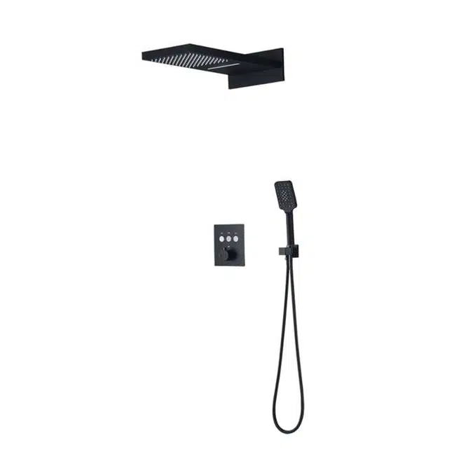 Fontana Lyon Wall Mounted Thermostatic Control Matte Black Rainfall Shower System