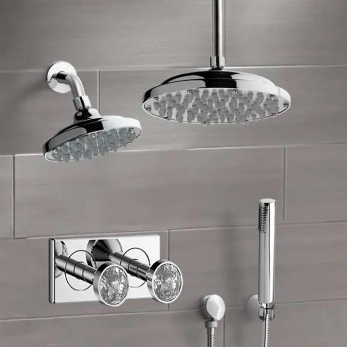 Fontana Chrome Finish Couple Rain Showering System Dual Shower Heads with Handshower With Built-in-Crystal Handle