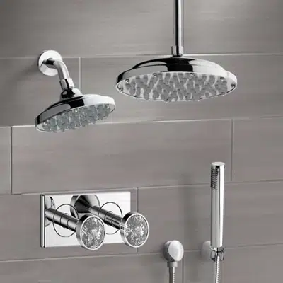 Image for Fontana Chrome Finish Couple Rain Showering System Dual Shower Heads with Handshower With Built-in-Crystal Handle
