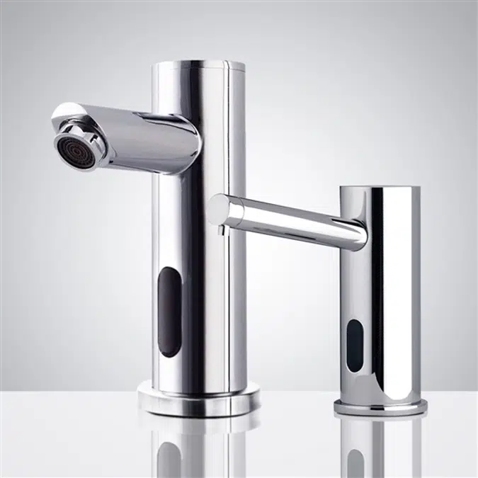 Fontana Commercial Chrome Finish Automatic Bathroom Sink Faucet and Soap Dispenser