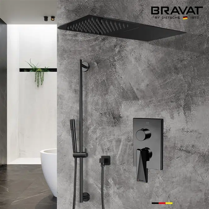 Bravat Thermostatic Matte Black Waterfall & Rainfall Shower Set