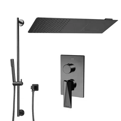 Image for Bravat Thermostatic Matte Black Waterfall & Rainfall Shower Set