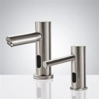 Fontana Commercial Brushed Nickel Finish Automatic Bathroom Sink Faucet and Soap Dispenser图像