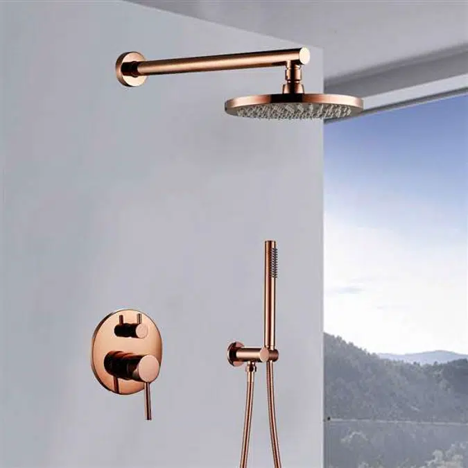 Fontana Rose Gold Sierra Solid Brass Wall Mount Round Shower Set