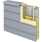 angled standing seam facade (430 mm, horizontal, prepatina blue-grey)