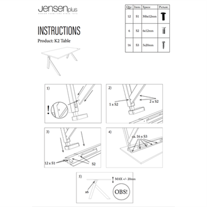 BIM objekty – zdarma ke stažení! Installation instructions- K2 Table ...