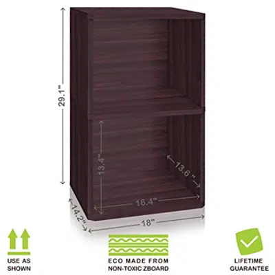 画像 Way Basics 2 LP Album Shelf Vinyl Record Storage Cube, Espresso