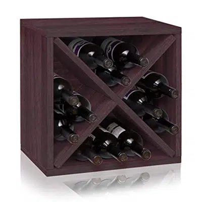 Way Basics Stackable 12-Bottle Tabletop Wine Rack Cube Storage, Espresso için görüntü