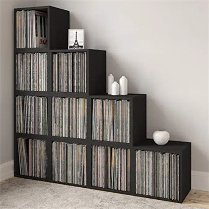 Way Basics Extra Large Stackable LP Album Shelf Vinyl Record Storage Cube, Black