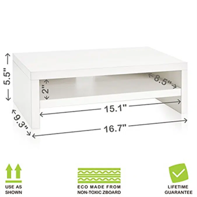 Way Basics 2-Tier Computer Monitor Stand, TV PC Laptop Shelf Risers, Desktop Storage Organizer, Saves Space 9.3 L x 16.7 W x 5.5 H, White (Made from eco-Friendly Non Toxic zBoard paperboard)