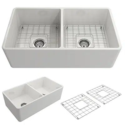 Image pour Bocchi 1139 Classico Apron Front Fireclay 33" Double Bowl Kitchen Sink