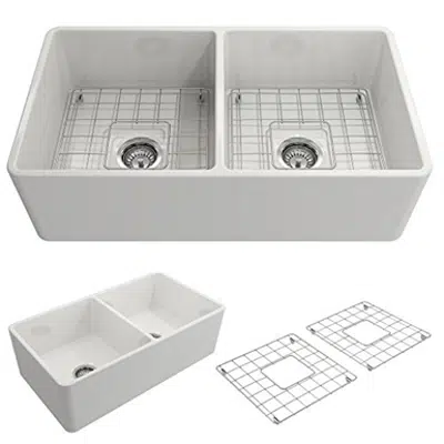 Image for Bocchi 1139 Classico Apron Front Fireclay 33" Double Bowl Kitchen Sink