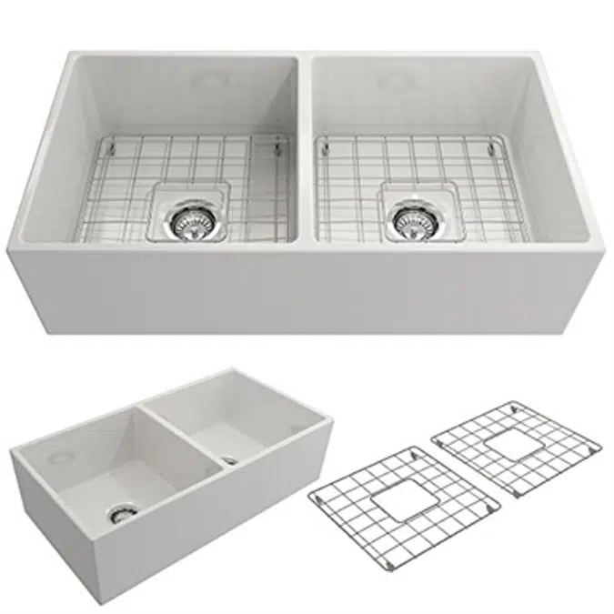 Bocchi 1350 Contempo Apron Front Fireclay 36" Double Bowl Kitchen Sink