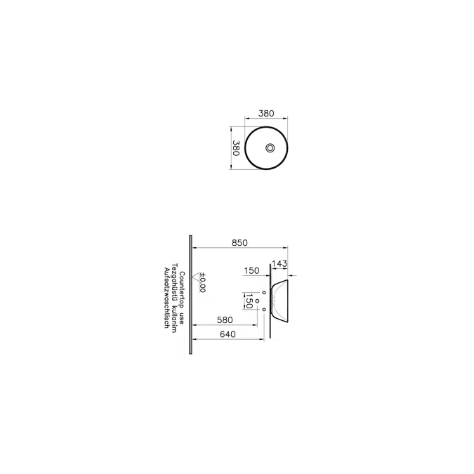 Wash Basin - Counter Top - Round Bowl - 38cm - Without Tap Hole - Geo Series - VitrA