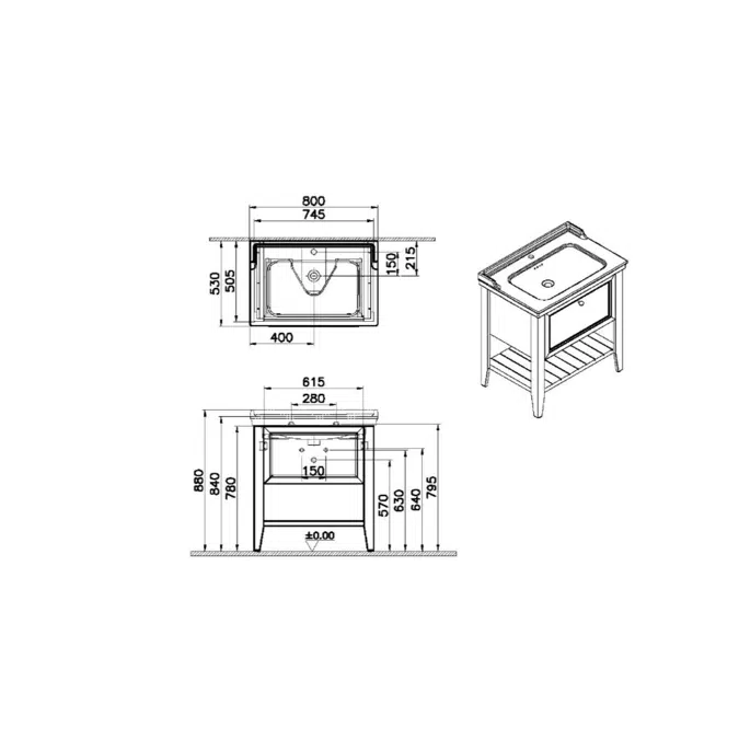 Washbasin Unit - 80cm - With One Drawer - 1 Tap Holes - Valarte Neo Series - VitrA