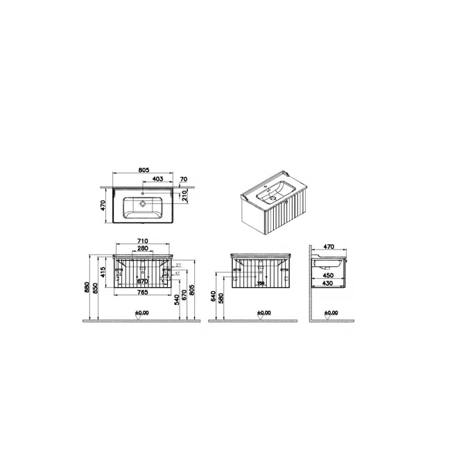 Washbasin Unit - 80cm - One Drawer - Root Series - VitrA