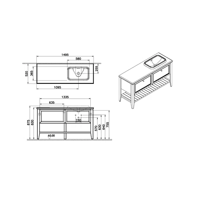 Washbasin Unit - 150cm - 2 Drawers - Right - Valarte Neo Series - VitrA